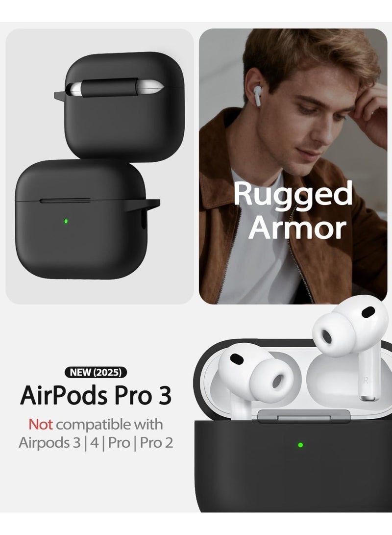 اوراکس AirPods Pro 3 غطاء الحالة مع سلسلة المفاتيح ومجموعة التنظيف ، إكسسوارات سماعات الرأس ، مادة السيليكون ، السيليكون الناعم الوقائي الكامل ، مناسبة للنساء والرجال (أسود) - Image 2